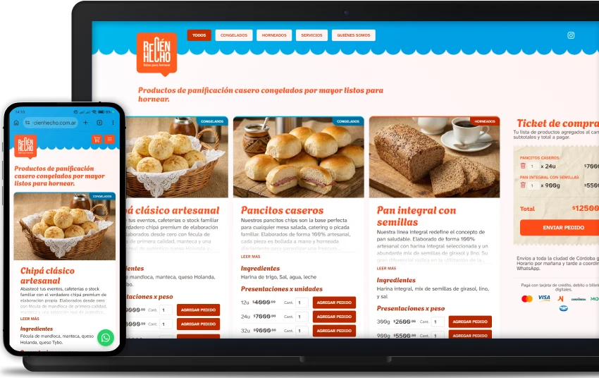 Catálogo web de productos de panificación para Recién Hecho